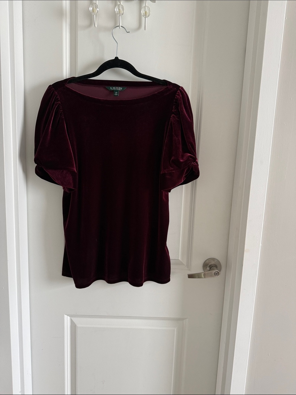 Lauren Ralph Lauren Velvet Puff Sleeve Top in Deep Burgundy